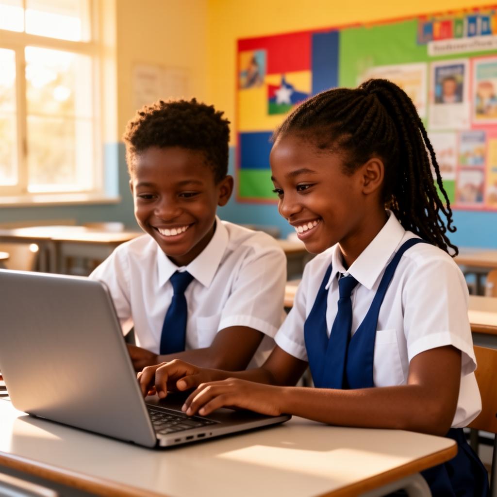 Haitian schoolchildren learning on computers